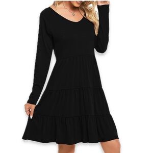 Lyrur Black Long Sleeve Tiered Dress Size Small